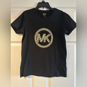 Michael Kors Black Tee with Leopard Print Logo